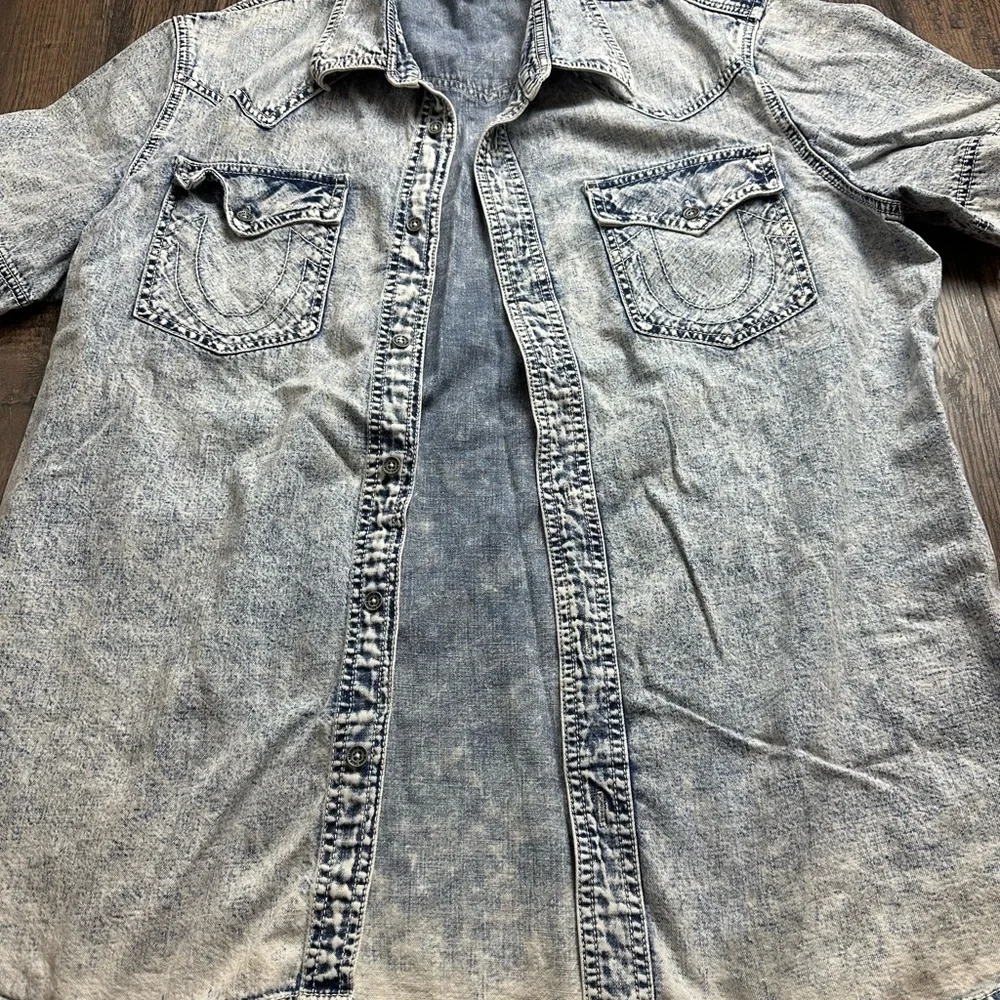 True Religion Light Blue Denim Casual Shirt